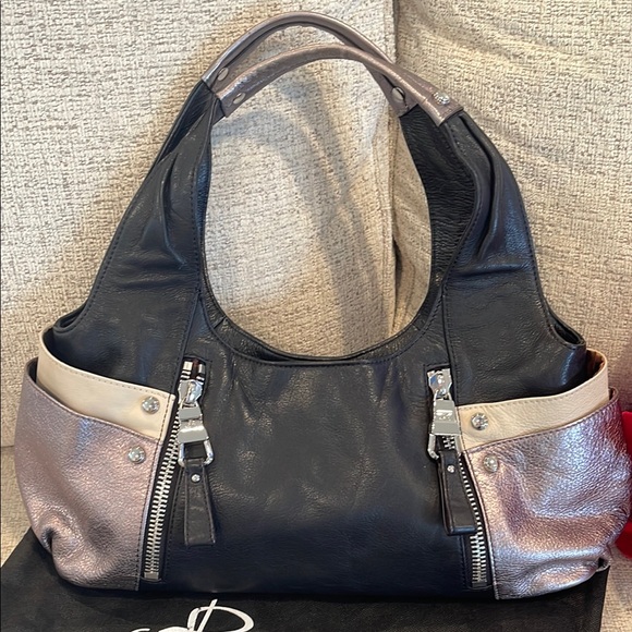 B. Makowsky Black and Silver Hobo Bag - Picture 2 of 6